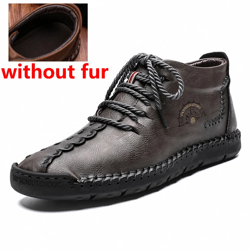 JINTOHO/зимние ботинки из натуральной кожи; модная мужская обувь из натуральной кожи; повседневные мужские ботинки; брендовые рабочие ботинки; теплые зимние ботинки - Цвет: gray without fur