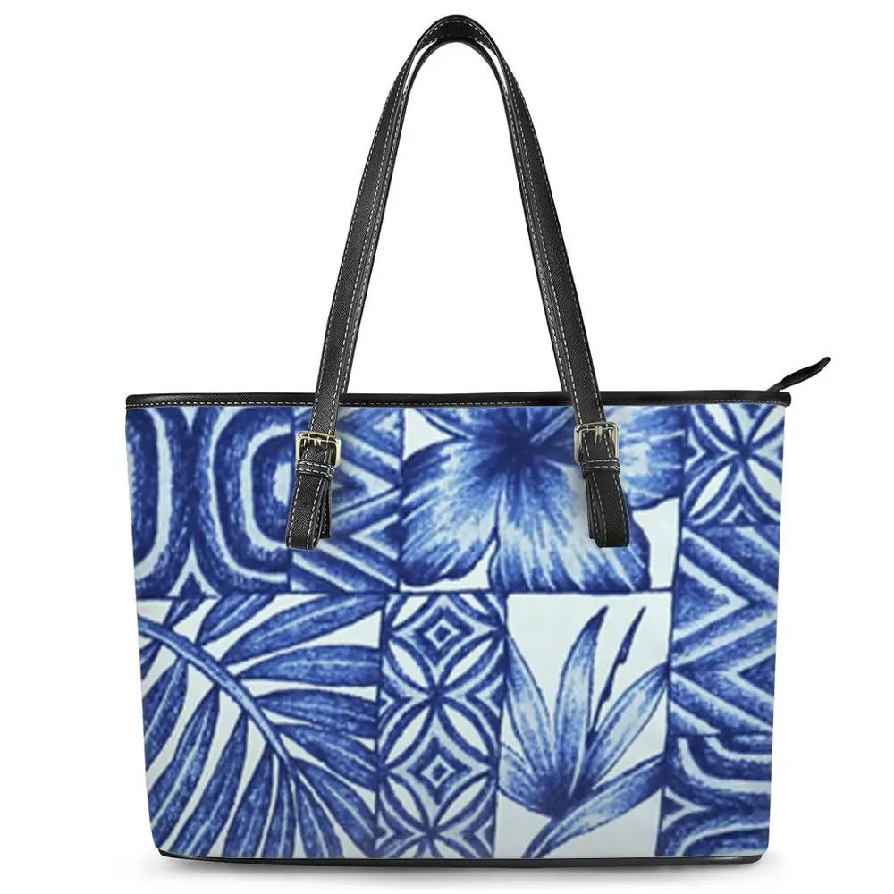 

Wholesale Cheap Designer Ladies Shoulder Bags Polynesian tribal style Print Pattern custom Large Leather Handbags Tote Bag