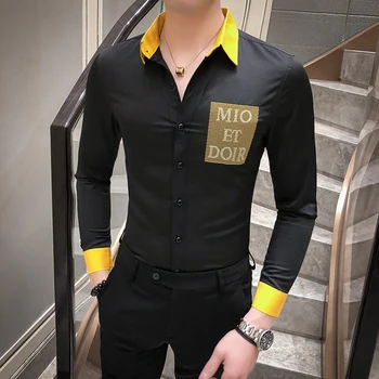 

2020 Spring Long Sleeve Shirts Men Designer British Slim Fit Streetwear Social Nightclub Party Tuxedo Casual Shirt Blouse Homme