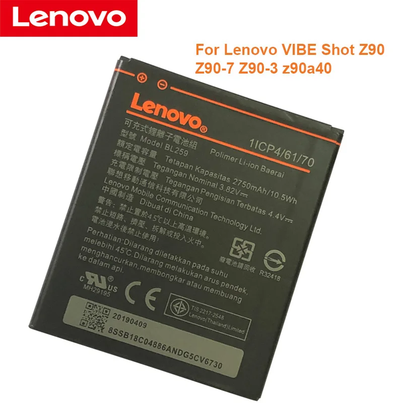 Оригинальный аккумулятор 2750 мАч BL259 для Lenovo Lemon 3 3S K32C30 K32c36 Vibe K5 / Plus A6020a40 A6020 a40 A 6020a40
