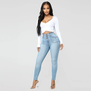 

Aygaiyigu Women Plus Size Denim Jeans Large Big Size Bodycon Pants Retro High Waist Buttons Jeans Vintage Skinny Pencil Pants