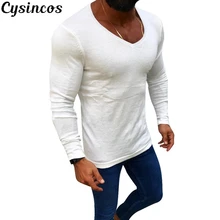 CYSINCOS, новинка, акриловый свитер, мужские пуловеры с длинным рукавом, верхняя одежда, мужские свитера с v-образным вырезом, топы, облегающая однотонная трикотажная одежда