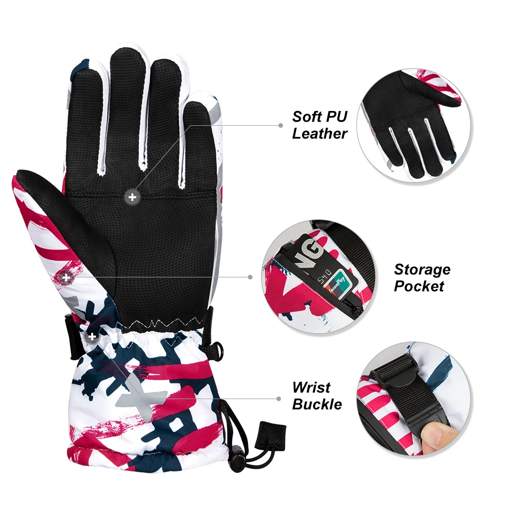 COPOZZ  Men Women 3 finger Touch screen Ski Gloves Waterproof Winter Warm Snowboard Gloves Motorcycle Riding Snowmobile Gloves 3