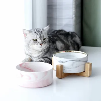 

Fashion 850ml Pet Bowl Cat Dog Bowl Wooden Shelf Ceramic Feeding and Drinking Bowls for Dogs and Cats Pet Feeder Accessories