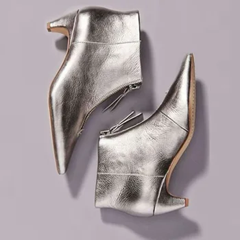 

WEIQIAONA winter high heels Sexy Pointed toe Women's short boots Vintage shine Sexy ladies boots
