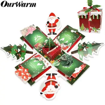 

OurWarm 15x15x15cm Christmas Explosion Box Scrapbook DIY Handmade Photo Album Suprise Box For Adult Kids Gifts New Year 2019