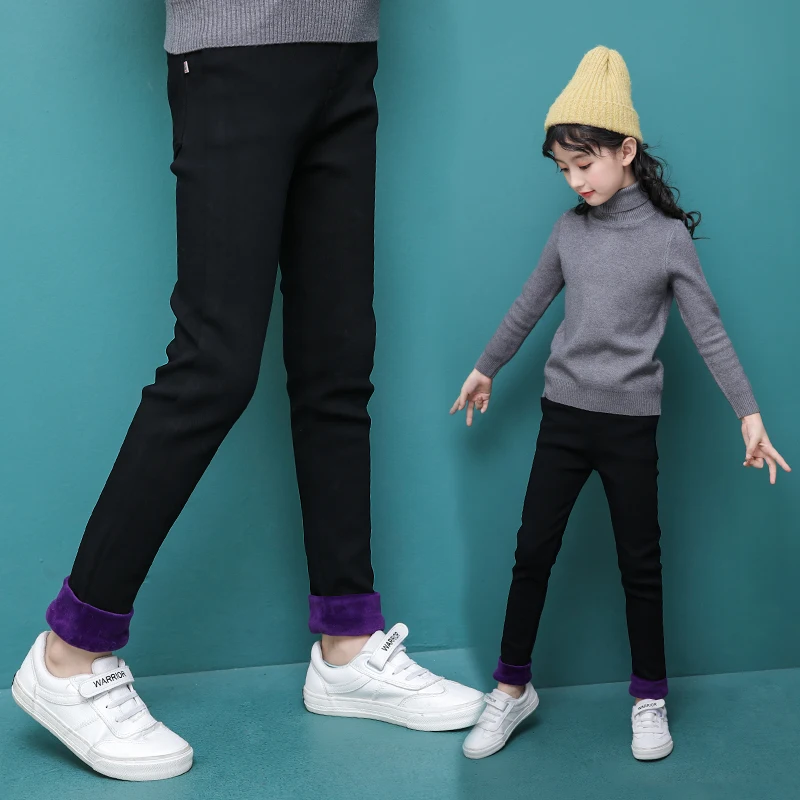 

Girls black jeans pant velvet pants 2019 New design for children girls leggings children clothes 6 7 8 9 12 years DX03211