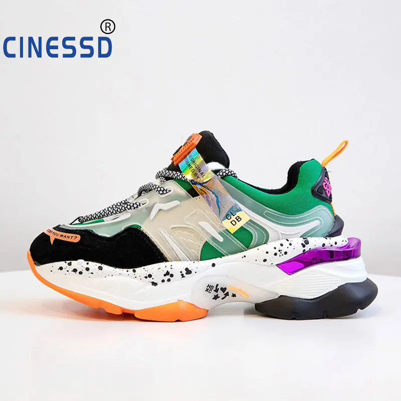 

CINESSD 2020 Sneakers Women Trendy Chunky Dad Shoe Laces Platform Shoes New Color Matching Camouflage Sneakers Chaussures