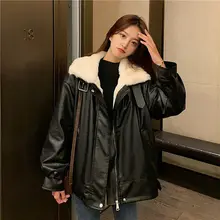 

leather jacket women 2021 new fur collar Thick winter warm fleece loose coats Korean fashion motorcycle Warm woman clothes