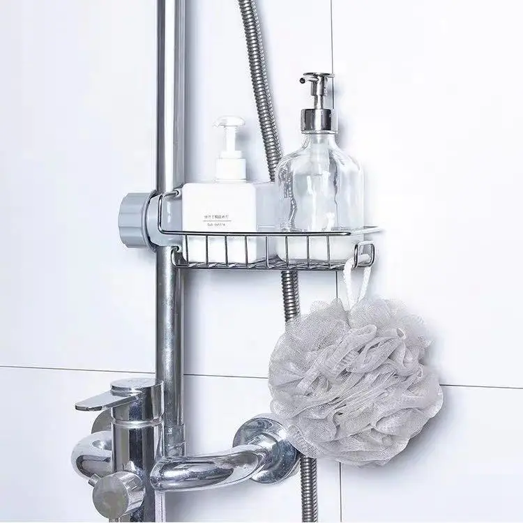 Ellen Kitchen Faucet Drain Basket Stainless Steel Storage with Hook Shower Shelves Holder ELF801