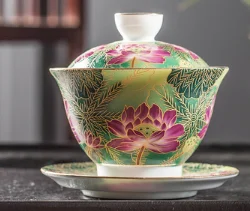 Эмаль лотоса чайная супница Цзиндэчжэнь фарфор Gaiwan Изысканный Цвет чайная чаша с блюдцем комплект крышек мастер чайная посуда для напитков Декор - Цвет: C