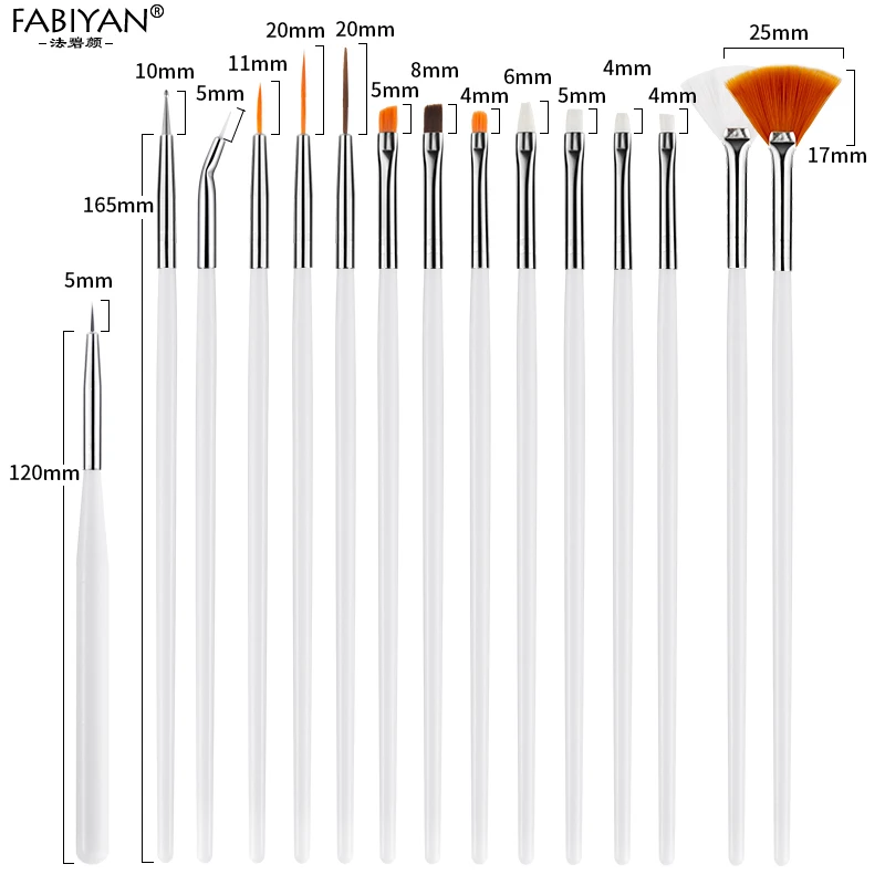 7 Размер, кисть для дизайна ногтей, плоская акриловая ручка для рисования, УФ-Гель-лак, французский дизайн, наращивание краски, инструменты для нанесения покрытия, набор для маникюра - Цвет: 15pcs White