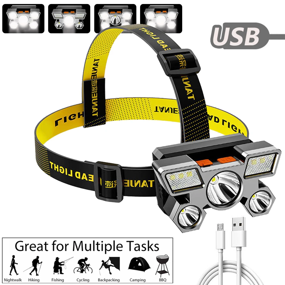 Portable LED Headlight 5 Light Sources Ultra Bright high power Rechargeable flashlight Headlamp super for Camping | Лампы и освещение