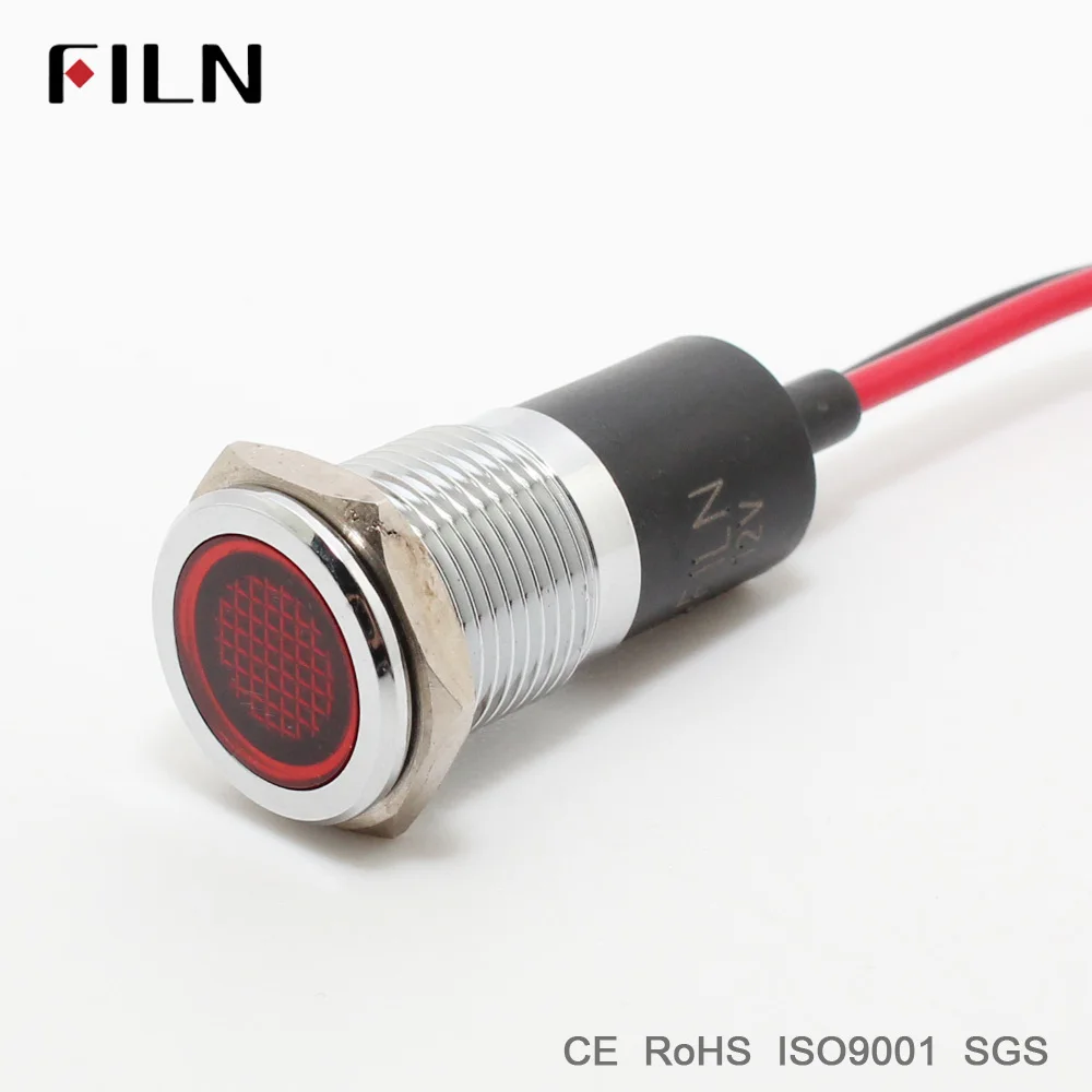 

Metal Indicator light 14mm pilot Signal lamp with 20cm wire 6V 12V 24V 110V 220v red yellow blue green white led