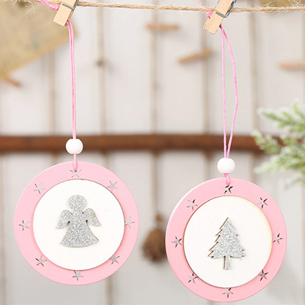 Hot 6Pcs Christmas Durable Star Elk Tree Angle Wood Carving Hanging Pendant Xmas Party Christmas trees kindergarten storesDecora