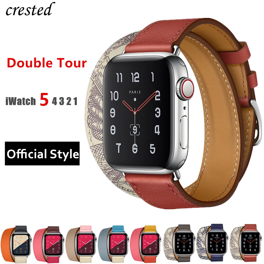 Ремешок двойной для Apple watch band 44 мм 40 браслет из натуральной кожи iWatch 38 42 series 3 4 5