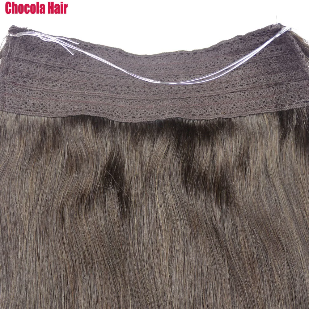 Wire Remy Human Hair Extensions In One Piece Set Brazilian Natural Halo Human Hair Extensions No Clip