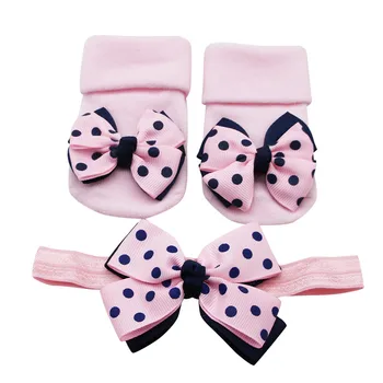 

Baby Infant Socks +1PC Hair Belt Toddler Girls Bow Wave Point Anti-slip Socks warmers наколенники детские Boy Baby Socks#E25