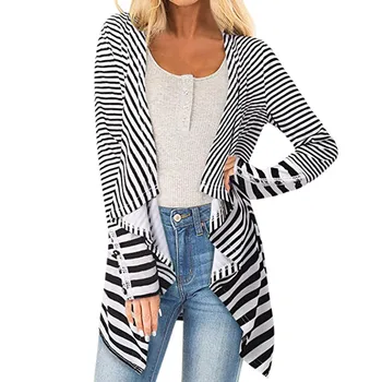 

2020 New Women Coat Women's Casual Long Sleeves Striped Cardigan Jacket Female Tops Clothes For Autumn Spring Outwear