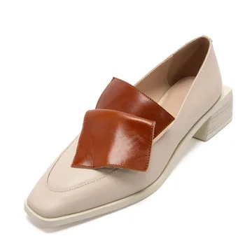 

Genuine Leather Spring Shoes Women Chunky Heel Pumps Black Zapatos Mujer Casual Office Lady Shoes Leather Lofers Low Heel Shoes