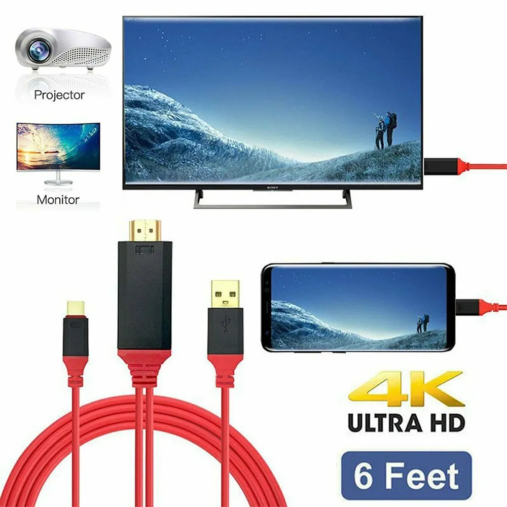 USB 3,1 type C к HDMI HDTV 4K видео Кабель-адаптер 2 м type C с зарядным кабелем для MacBook samsung Galaxy S8 huawei P10 HDMI