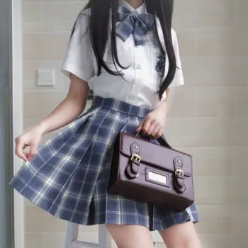 

Japanese School JK Uniform Skirt Sets Summer Style Women White Shirt Pleated Plaid Skirts Suit