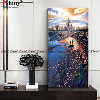

PSHINY 5D DIY Diamond embroidery sale city scenery decorative painting Full drill with round rhinestone Diamond Painting new