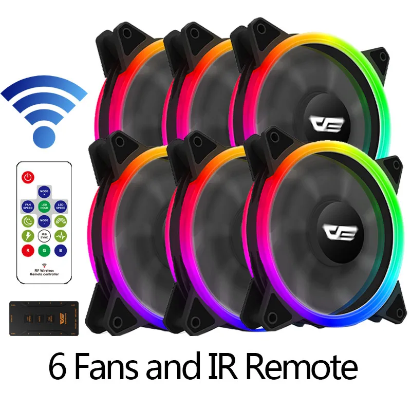6fans in 1 Aigo кулер DR12Pro куллер радиатор ПК кулер RGB120 мм вентилятор регулировка скорости светодиодный для пк вентилятор тихий AURA синхронизация Cpu кулер для корпуса охлаждения Компьютерный Вентилятор для компьютера - Цвет лезвия: 6fans in 1
