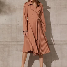 Amii jaqueta minimalista feminina, casaco trench feminino primavera casual cor sólida plissado cinto duplo breasted casaco feminino 12170009