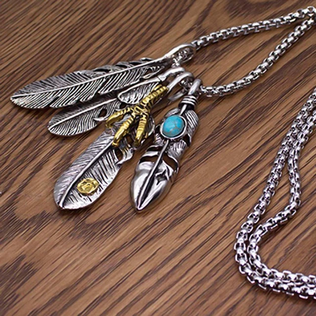 Long Leather Chain Feather Pendant Vintage Sweater Chain Necklace – Neshe  Fashion Jewelry