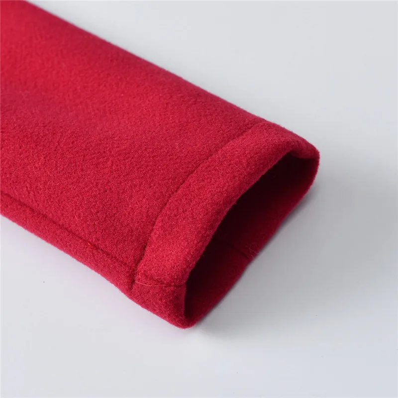 Baby Boy Gentleman Fall Winter Warm Woolen Coat Outfit V Neck Solid Red Color Long Sleeve Button Top Jacket Outwear with Pocket