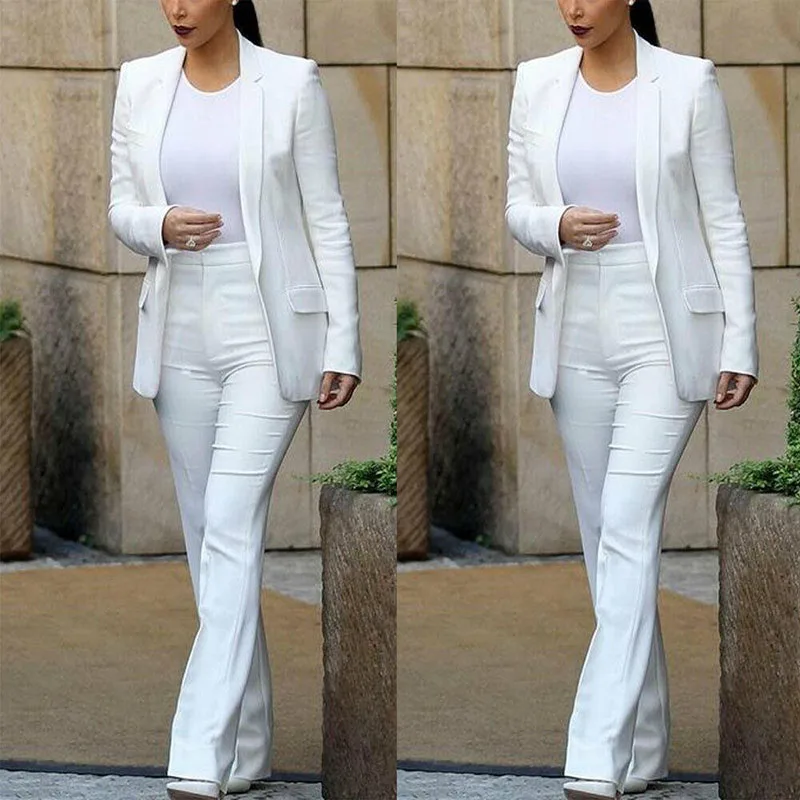 

White Mother of the Bride Suits Women Business Blazer With Pants Ladies 2 Pieces Sets Suitï¼ˆJacket+Pants conjuntos femininos