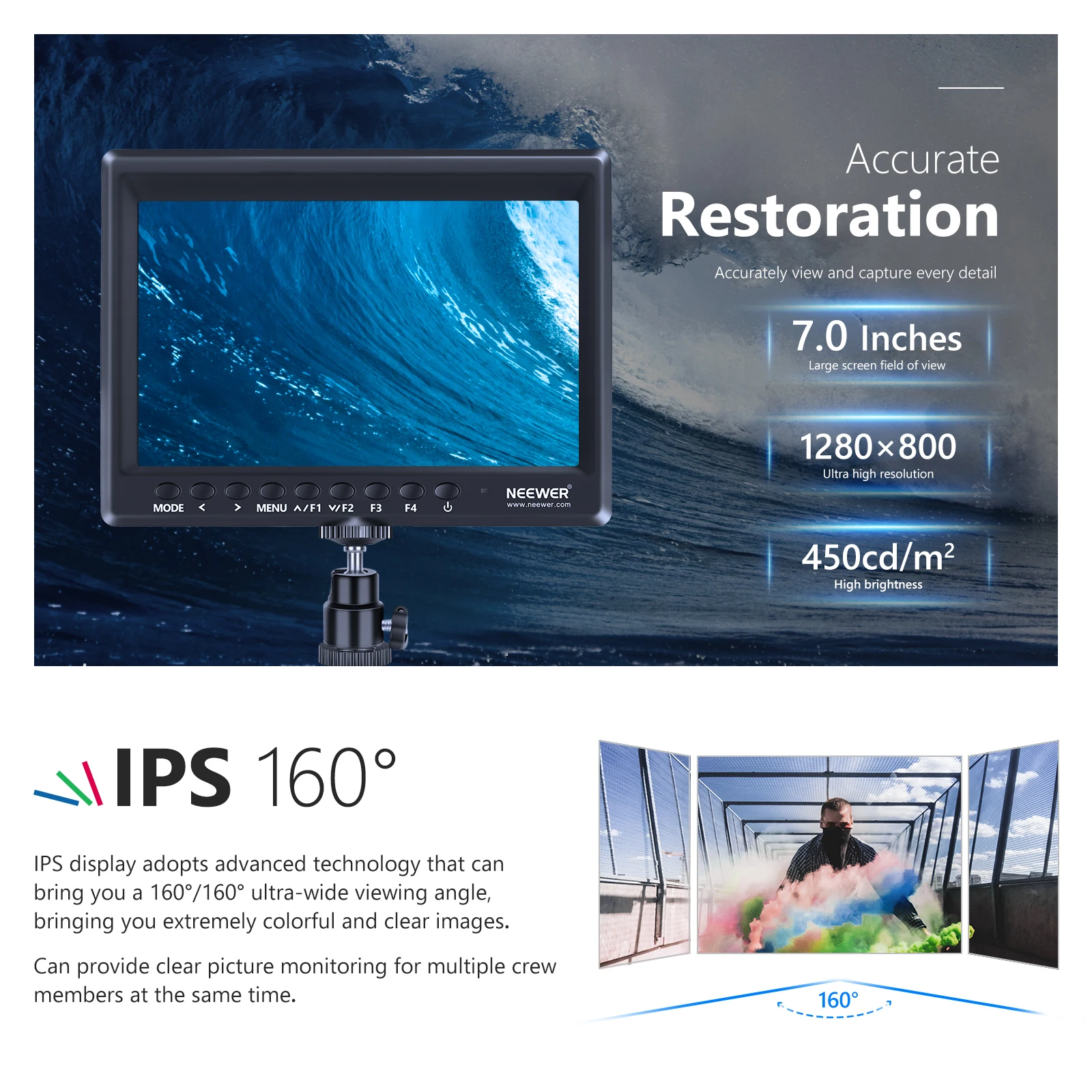 Neewer F100 7inch Camera Field Monitor HD Video Assist IPS