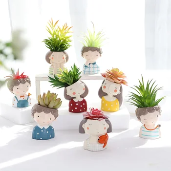 

Lovely Cartoon Desktop Vase Small Potted Plant Ornaments Green Plant Creative Gadget Craft Simplicity Potting Tray Home Decor