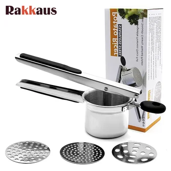 

New Stainless Steel Potato Ricer Rammer Set with 3 Discs Fruit Vegetable Masher Juicer Squeezer Food Press Machine Kitchen Tools