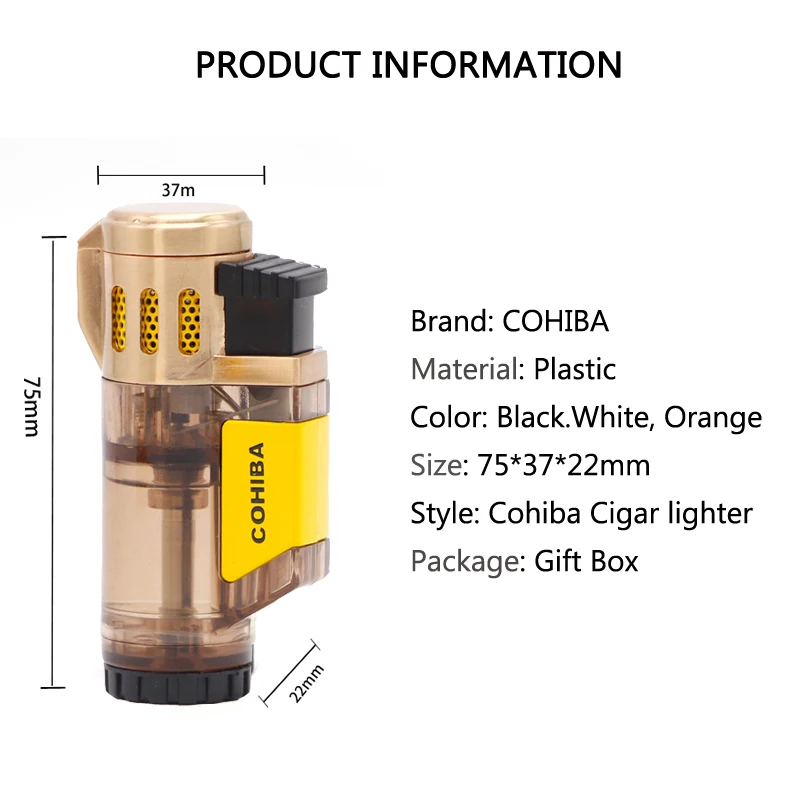 COHIBA зажигалка для сигар, газовая зажигалка, 3 фонарь, ветрозащитная сигара, аксессуары с подарочной коробкой
