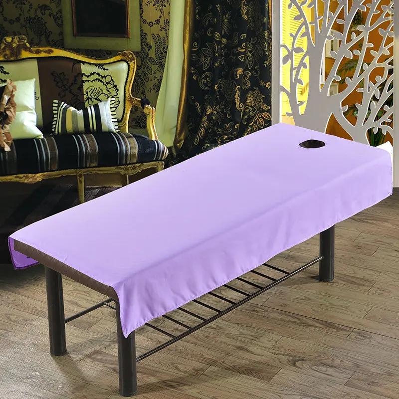 80 см x 190 см водонепроницаемый салон красоты маслостойкие простыни спа массаж мягкая кровать покрытие стола сплошной цвет с отверстием - Цвет: Фиолетовый