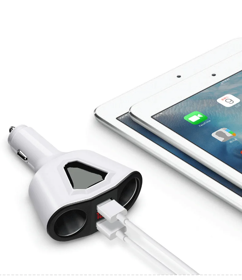 Текущий дисплей двойной зарядное устройство USB зарядное устройство для мобильного телефона с 2 гнездами прикуривателя Автомобильное
