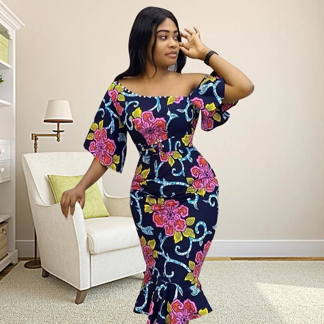 Ogechi Off Shoulder Print Ruffle Dress