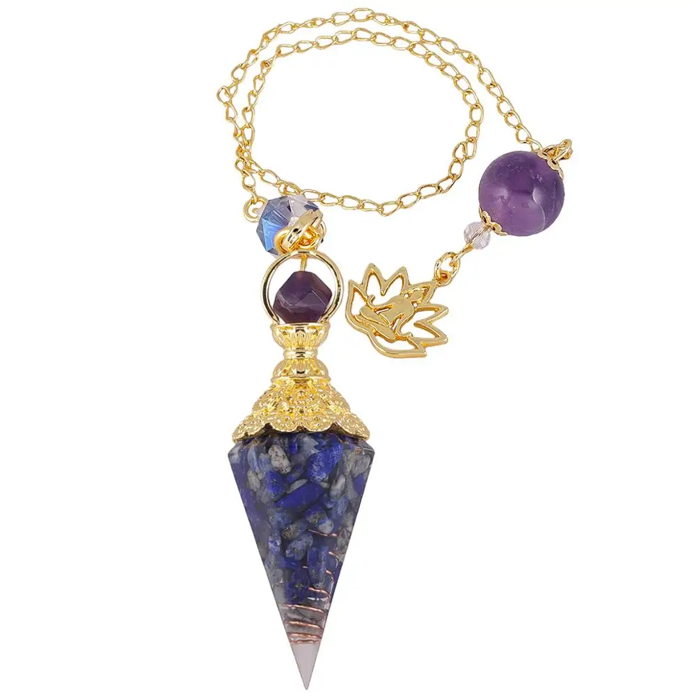 Lapis Lazuli SUNYIK чипы из натурального камня спиральная Шестиугольная точка маятник для выдавливания Wicca золотой цвет цепи смолы подвесной рейки амулет ювелирные изделия - Окраска металла: Lapis Lazuli