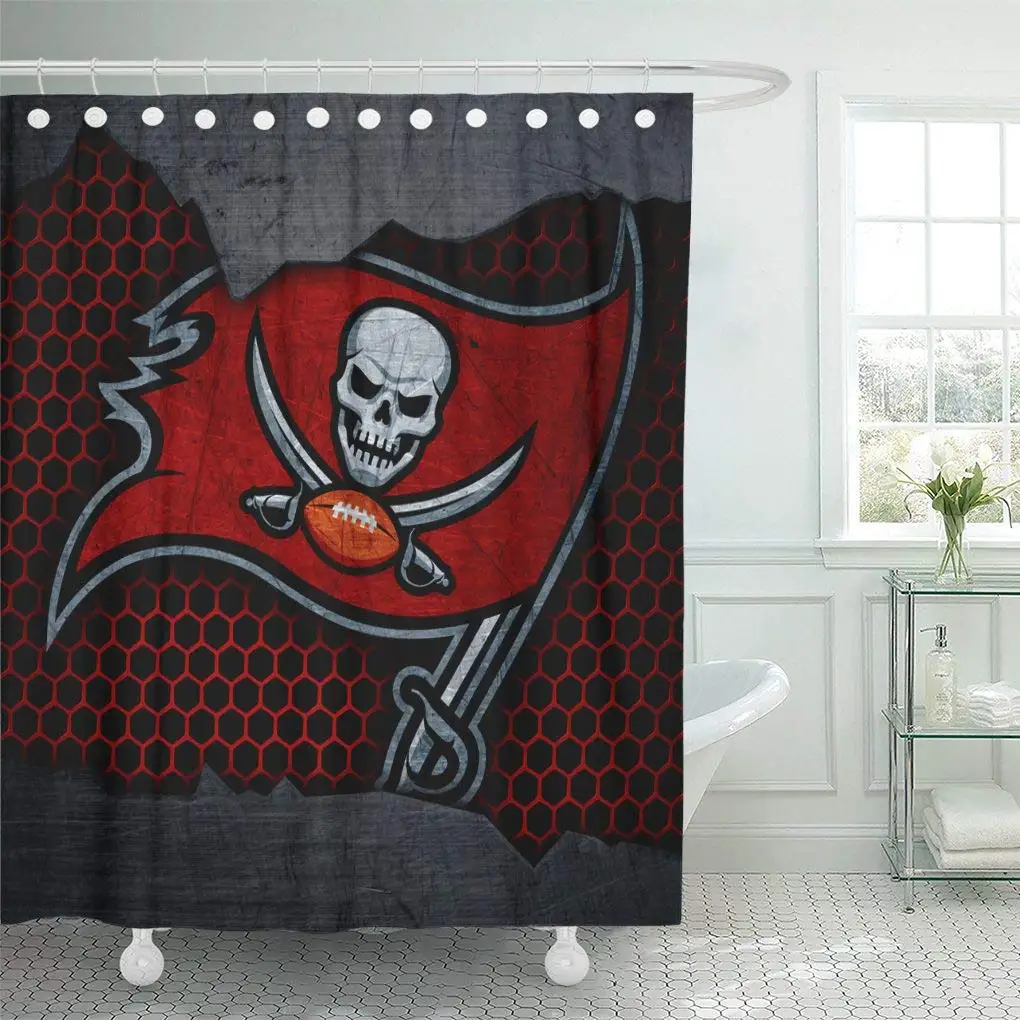 

Decor Shower Curtain Set with Hooks Tampa Bay City Buccaneers Football Grunge Metal Texture South Division 66 X 72 Inches