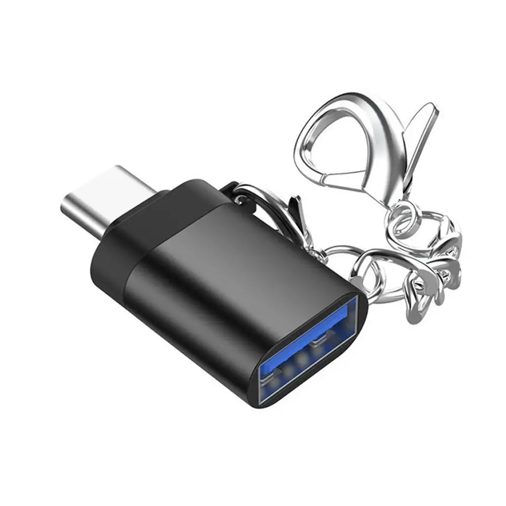 Адаптер USB 3,0 type-C с разъемом типа C OTG для синхронизации данных и зарядки для Macbook huawei samsung S8 S9 S10 Plus с цепочкой - Цвет: Black