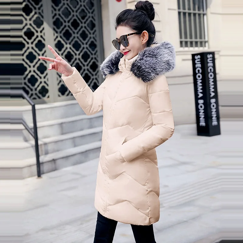 Большая Меховая Новинка, модная зимняя женская куртка цвета хаки, утепленные Длинные парки, женские куртки, зимнее пальто, теплая женская верхняя одежда с капюшоном