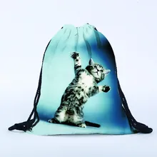 Модная кошка рюкзаки Для женщин Для мужчин 3D печать сумки симпатичное, на шнурке голубой рюкзак для девочек с кулиской Повседневное полиэстера сумки из натуральной кожи женская обувь