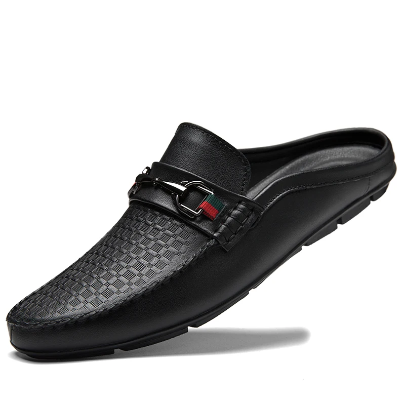 Man New Fashion First Layer Cowhide Casual Half Shoes Male Backless Loafer Footwear Hombre Open Back Leather Comfy Mocassin | Обувь