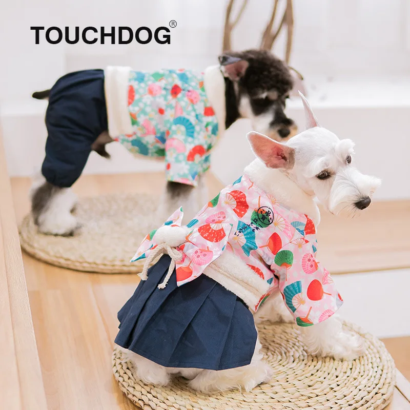 Touchdog стиль Одежда для домашних животных цветы японское кимоно Юбка-комбинезон для собак
