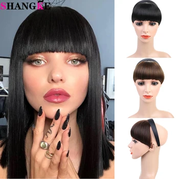 

SHANGKE Women Clip In Hair Bangs With Headband Hair Extensions Heat Resistant Fringe Hair Accessorics Synthetic Fake Hair