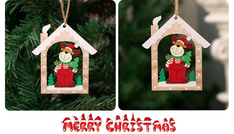 Creative Wood Craft House Shape Christmas Wooden Pendants Ornaments Kids Gift Xmas Tree Ornament Christmas Party Decorations QW139 (4)