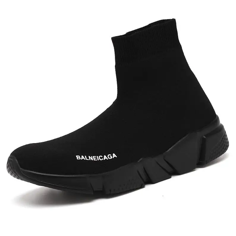 

2019 Summer men's breathable mesh sneakers lazy black mesh sports shoes black high socks shoes