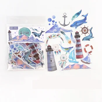 

40 pcs /Pack Blue Style Oceanside Whale Adhensive Stickers Decorative Album Diary Hand Account Decor